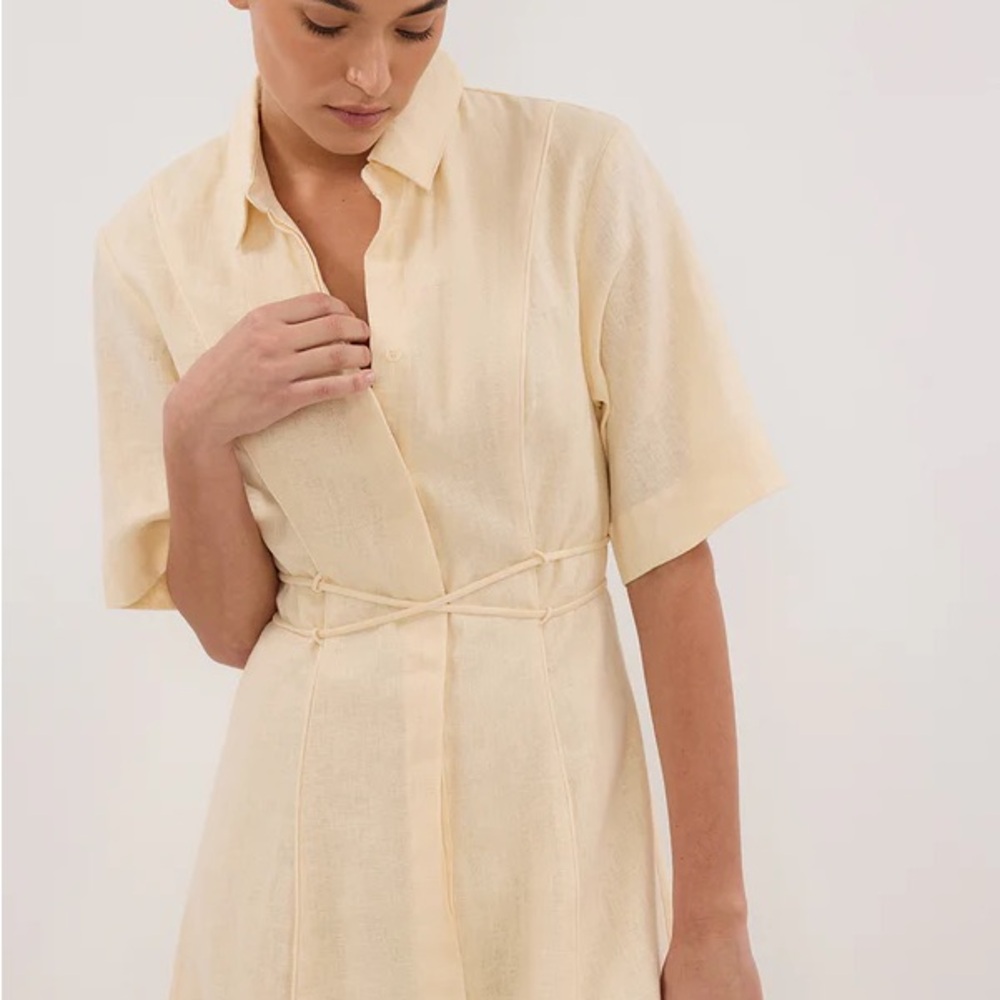 ASTRID LEMON LINEN MIDI DRESS